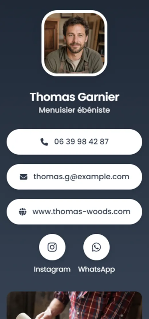 Carte de visite virtuelle de Thomas Garnier, menuisier ébéniste