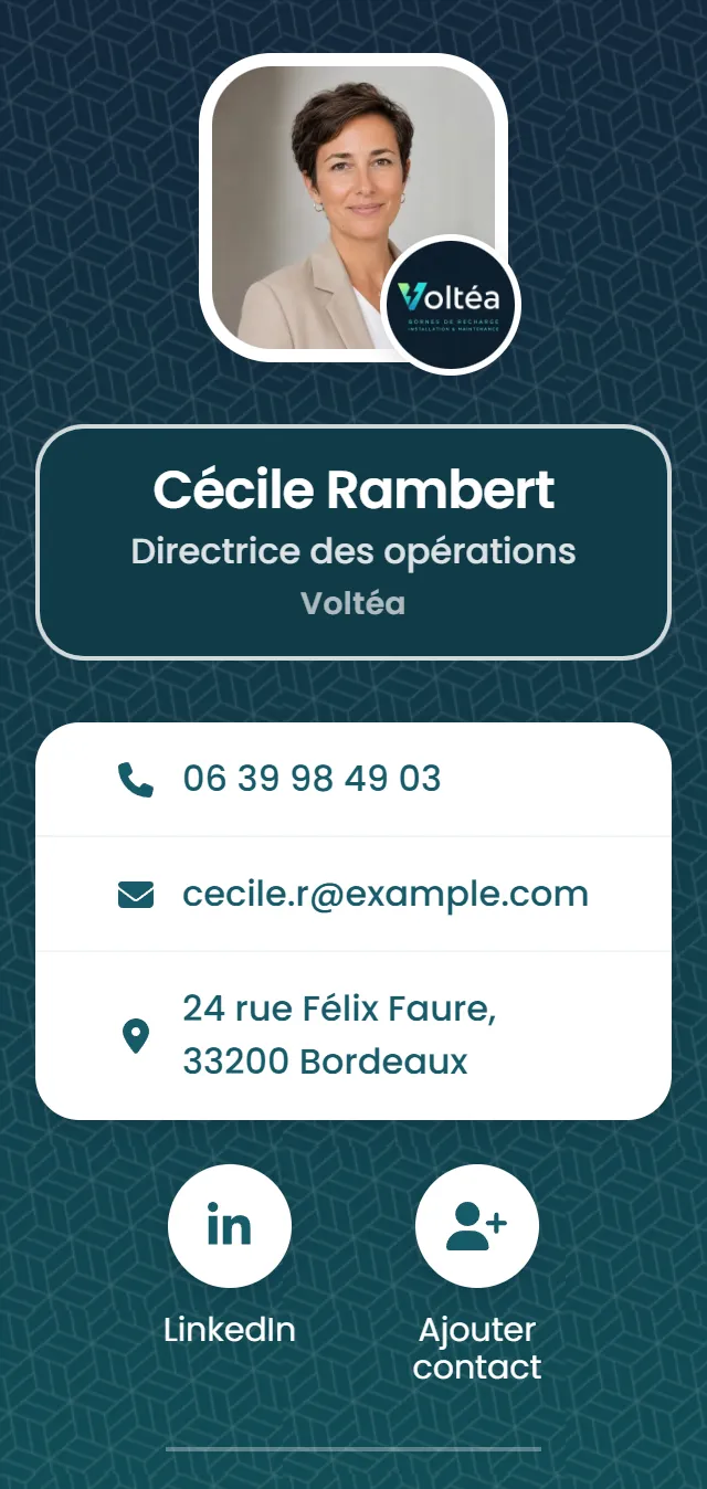 Carte de visite digitale de Salomé Guichard aux couleurs de son entreprise